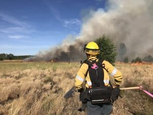 @fire-Mitglieder beim kontrollierten Feuereinsatz zur Brandbekämpfung